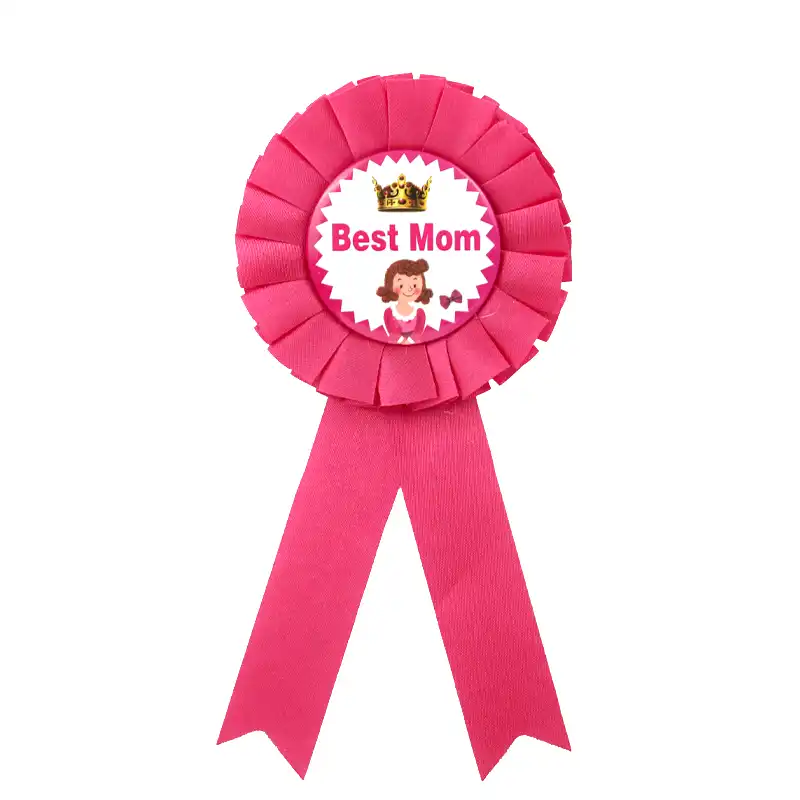 Best Mom Rosette Badge – Pink Award Ribbon Pin Brooch