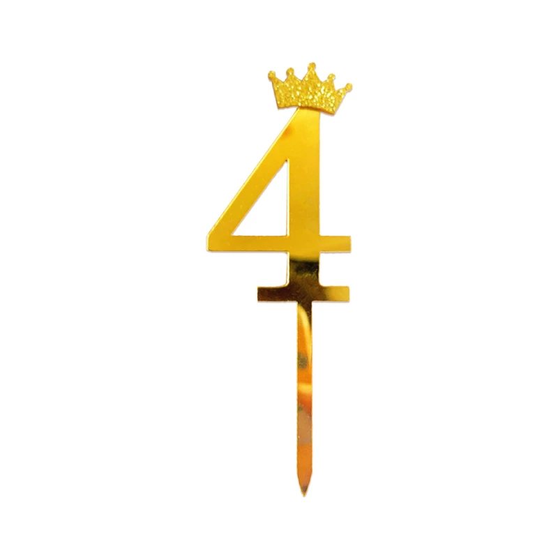 Gold Crown Number Acrylic Cake Topper Small - 4