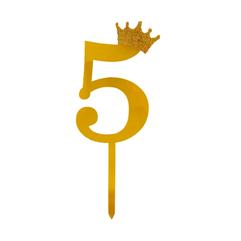 Gold Crown Number Acrylic Cake Topper Small - 5