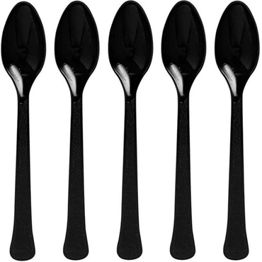  Jet black Plastic Spoon - 20 Pcs