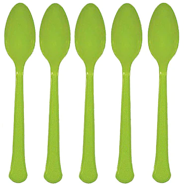 Kiwi Green Plastic Spoon - 20 Pcs