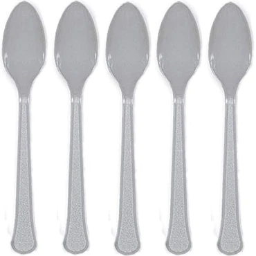 Silver Plastic Spoon - 20 Pcs