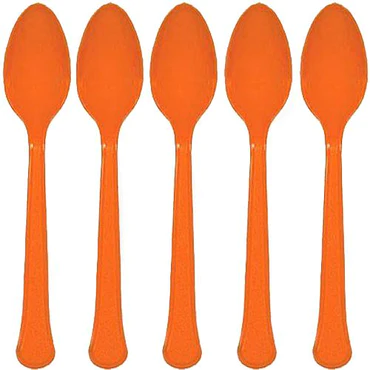 Orange Heavy Weight Plastic Spoon - 20 Pcs