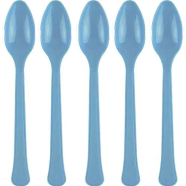 Powder Blue Plastic Spoon - 20 Pcs