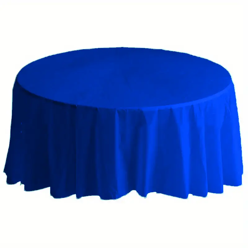 Marine Blue Round Plastic Table Cover 84in