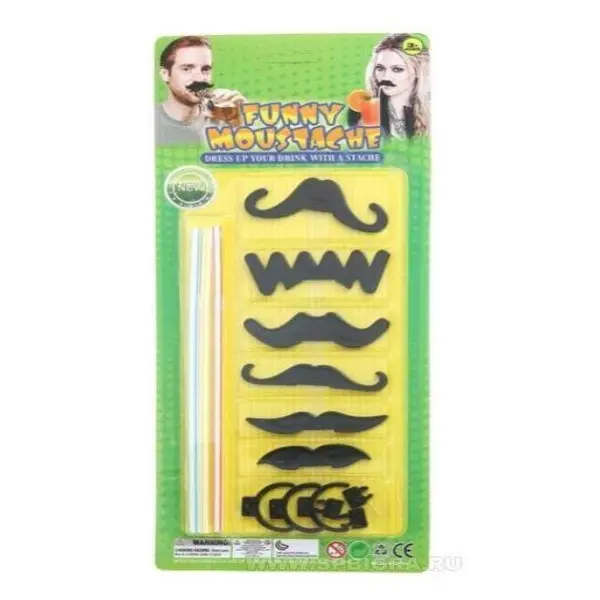 Funny Mustache With Straws, 6 Pcs