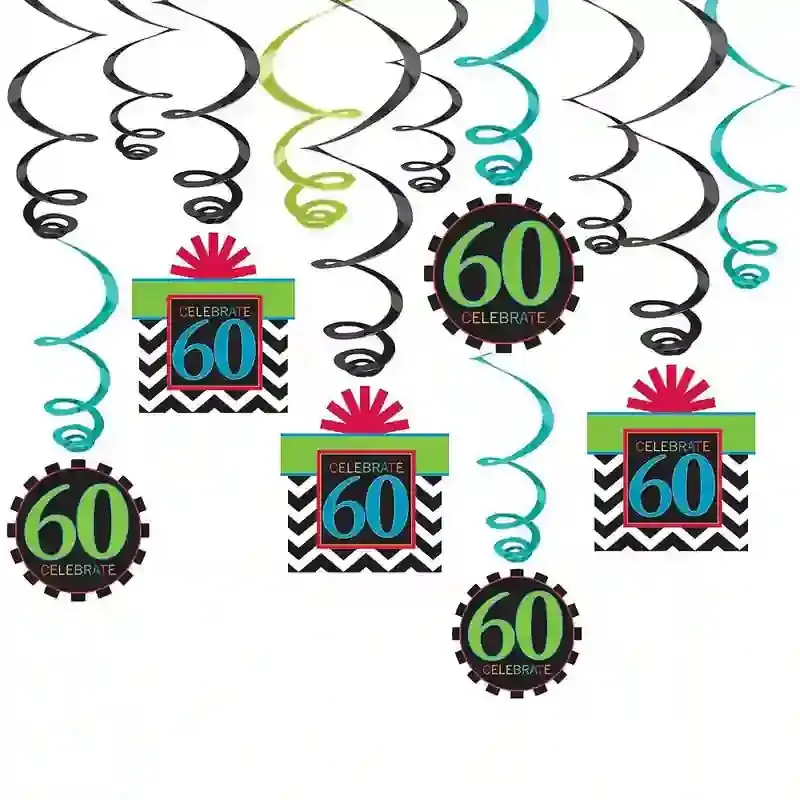 60th Birthday Swirl Decoration – Hanging Party Decor Set