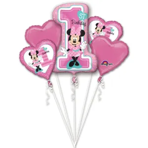 Minnie 1st Birthday Balloon Bouquet – 5 pcs