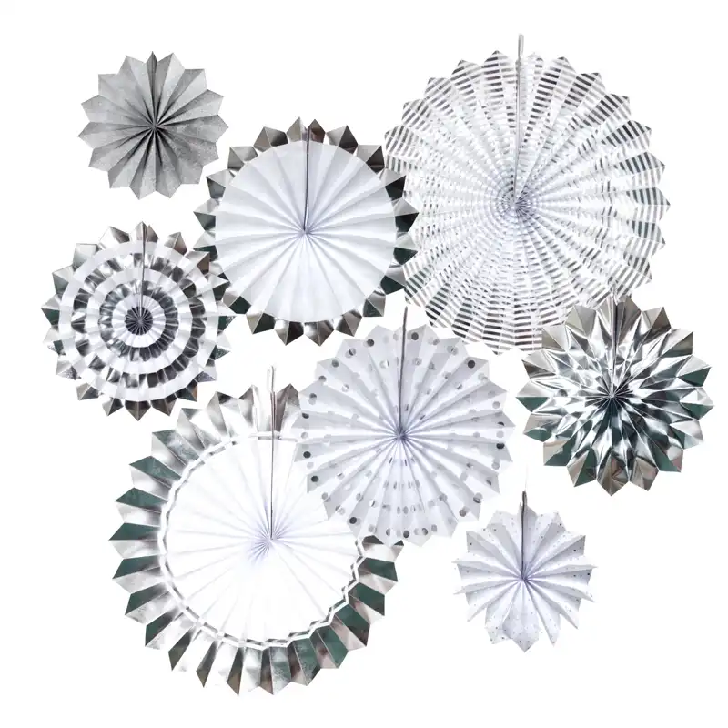 Paper Fans - Silver 6 Pcs