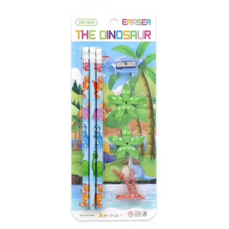 Dinosaur Pencil Set with Eraser & Sharpener – 3 pcs
