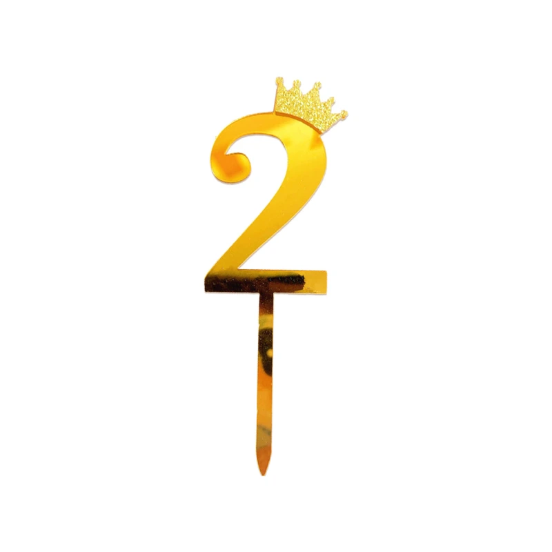 Gold Crown Number Acrylic Cake Topper Small - 2