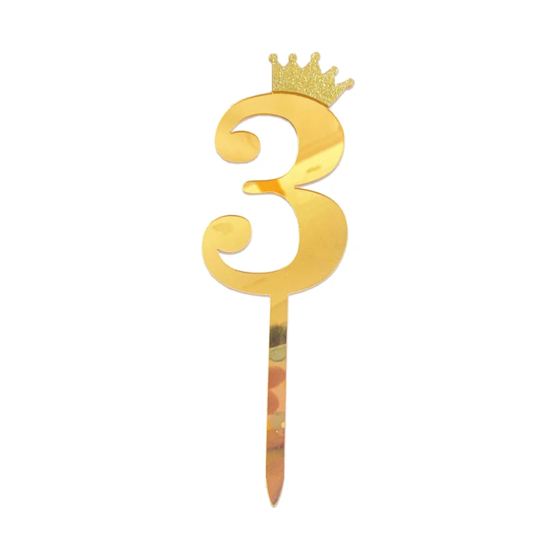 Gold Crown Number Acrylic Cake Topper Small - 3