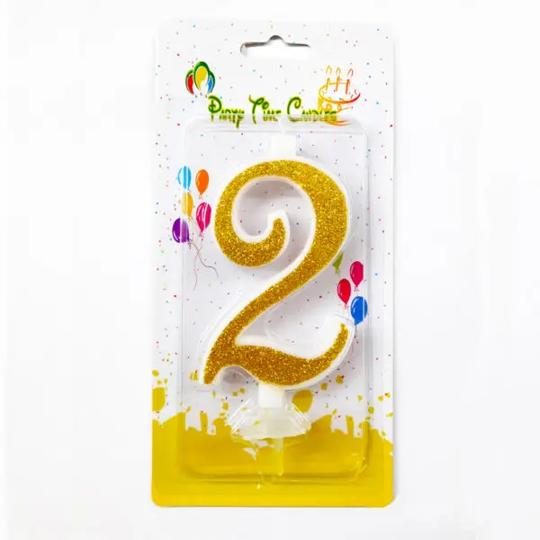 Gold Glitter Number 2 Birthday Candle