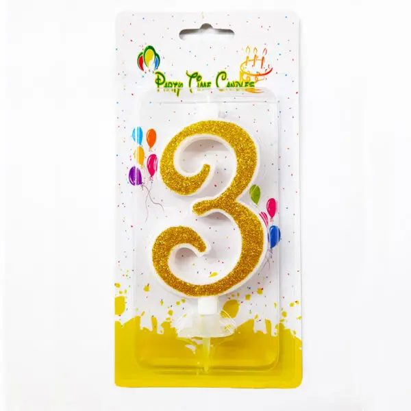 Gold Glitter Number 3 Birthday Candle