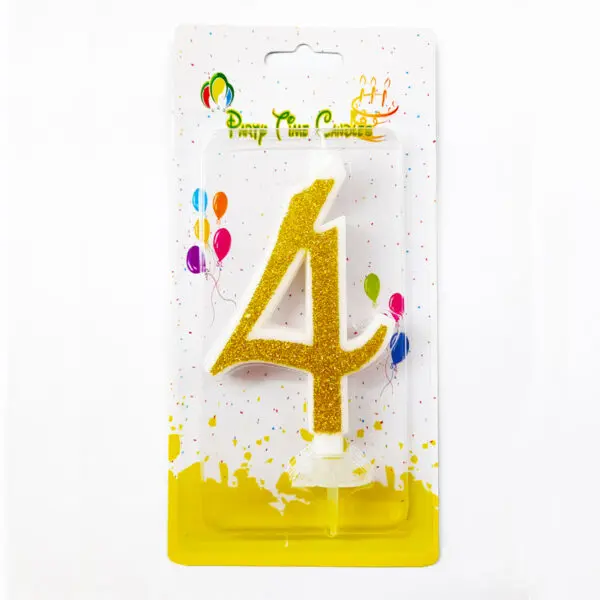 Gold Glitter Number 4 Birthday Candle