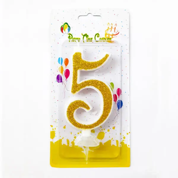 Gold Glitter Number 5 Birthday Candle