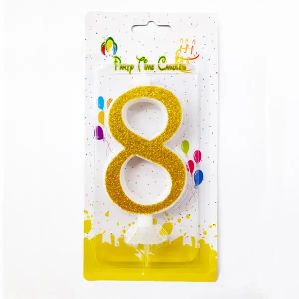 Gold Glitter Number 8 Birthday Candle