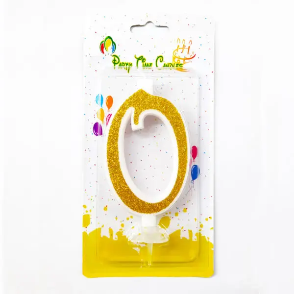 Gold Glitter Number 0 Birthday Candle