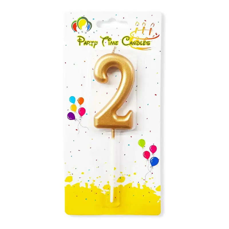 Gold Number 2 Cake & Cupcake Candle - Small