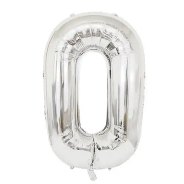 Silver Foil Number Balloon 0 – 40 Inch