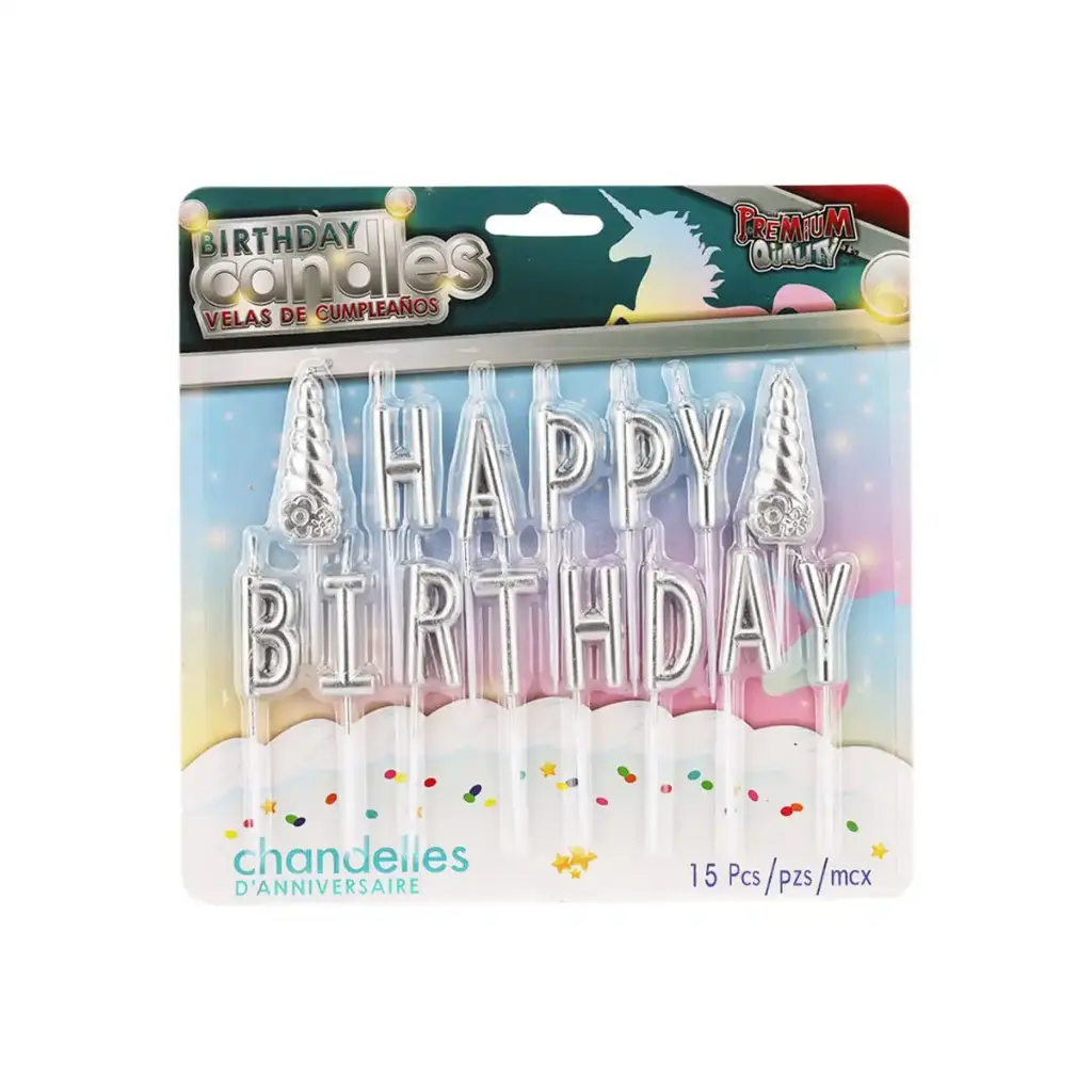 Happy Bday Silver Candle