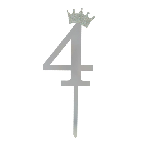 Silver Crown Number Acrylic Cake Topper - 4