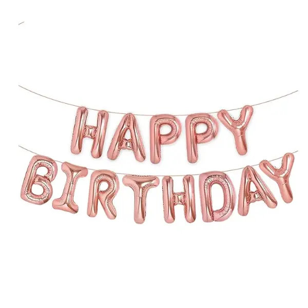 Rose Gold Happy Birthday Foil Balloons Banner 18 Inch 