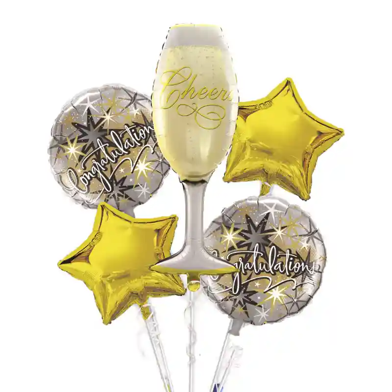 Cheers Wine Glass Congratulations Foil Balloons Bouquet 5pcs