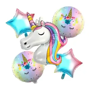 Unicorn Birthday Foil Balloon Bouquet 5 pcs