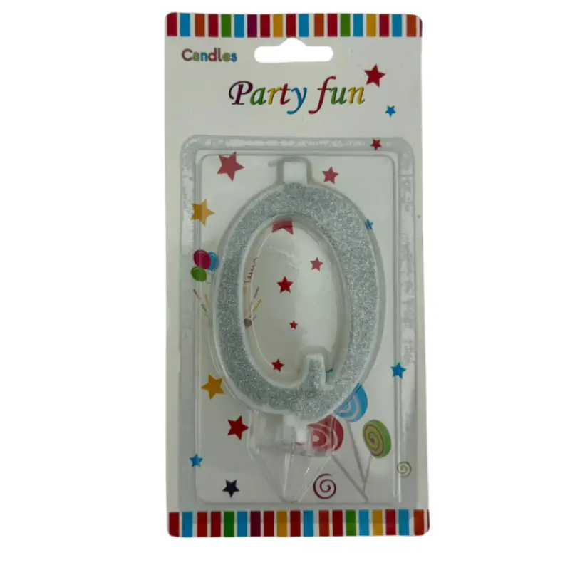 Silver Glitter Number 0 Birthday Candle