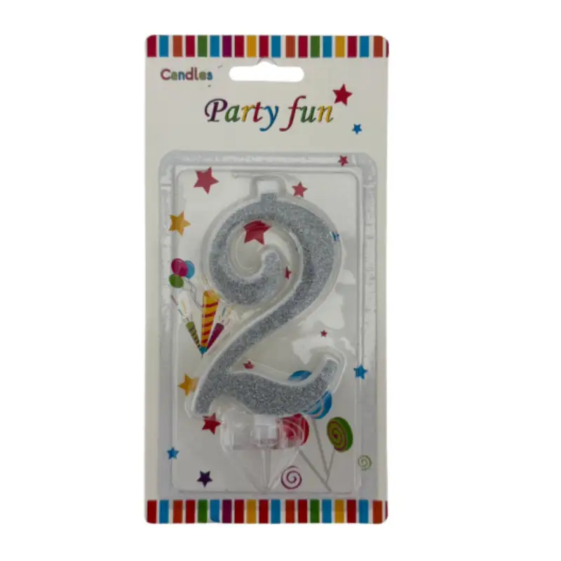 Silver Glitter Number 2 Birthday Candle