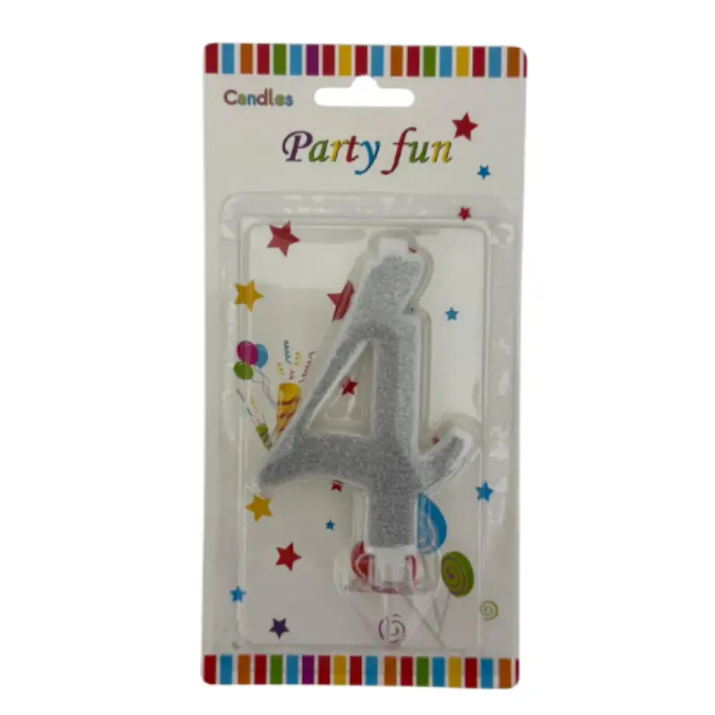 Silver Glitter Number 4 Birthday Candle