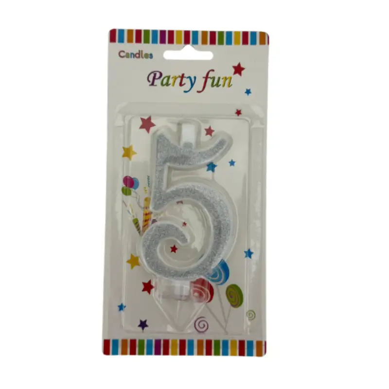 Silver Glitter Number 5 Birthday Candle