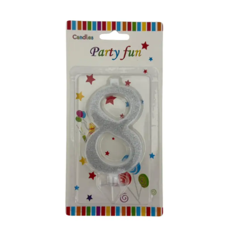 Silver Glitter Number 8 Birthday Candle