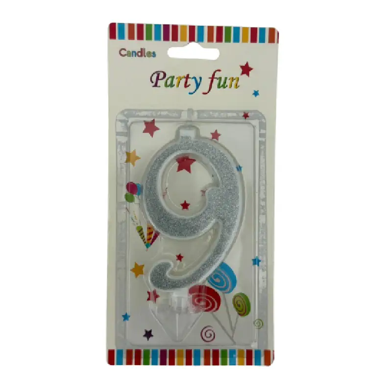 Silver Glitter Number 9 Birthday Candle