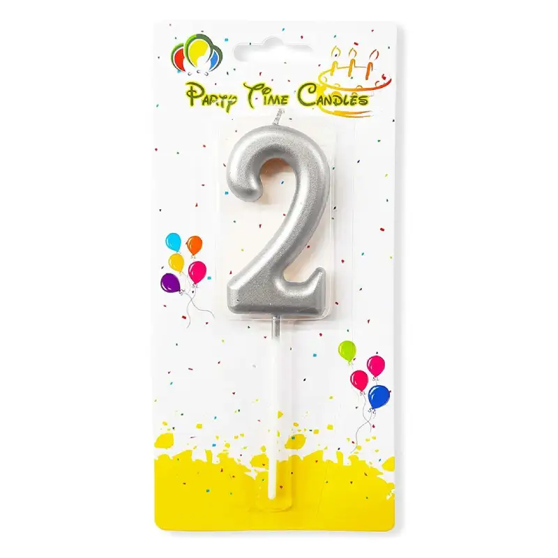 Silver Number 2 Cake & Cupcake Candle - Small