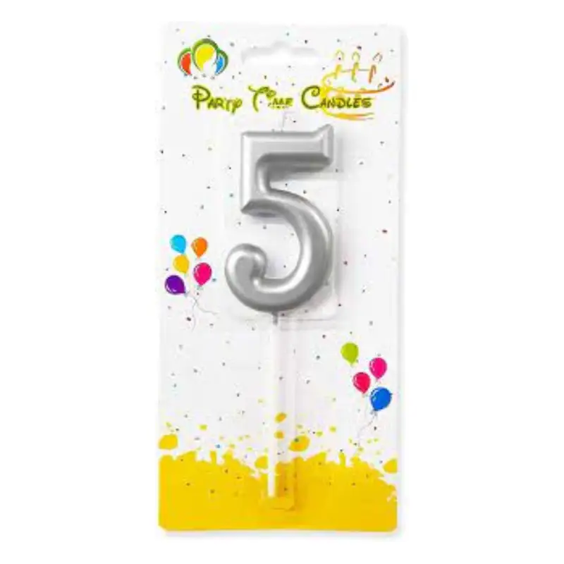 Silver Number 5 Cake & Cupcake Candle - Small