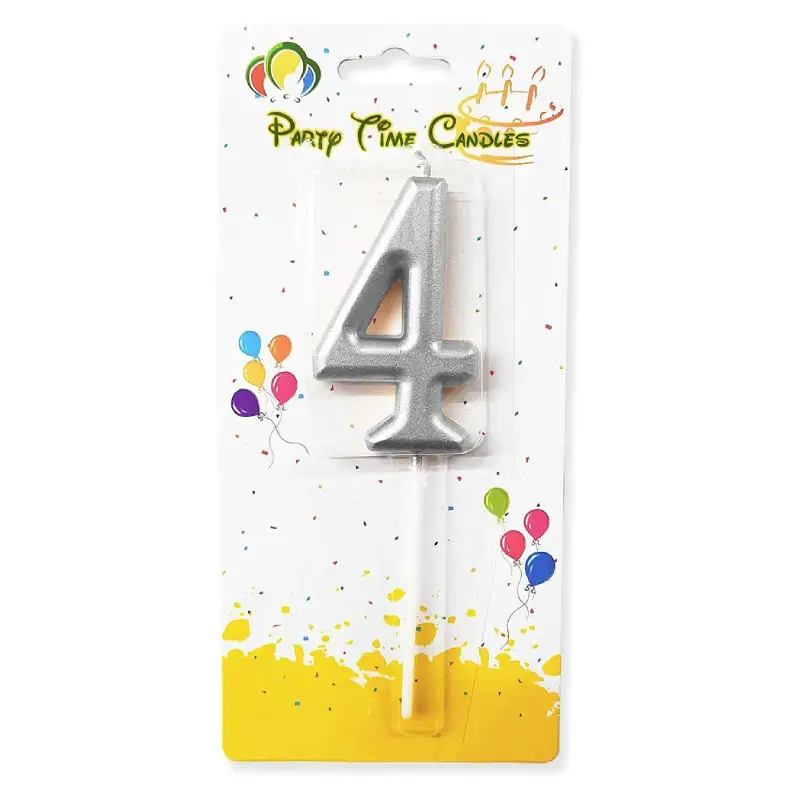 Silver Number 4 Cake & Cupcake Candle - Small