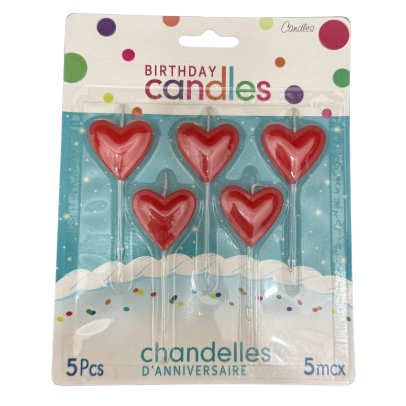 Red Heart Stick Cake Candles – Romantic Cake Topper 5 pcs