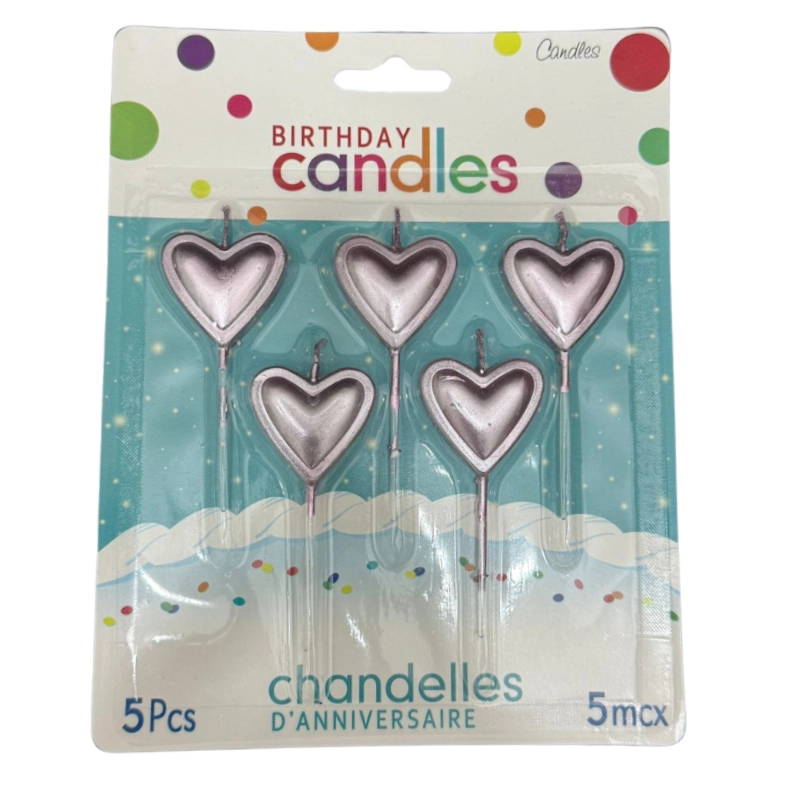 Pink Heart Stick Cake Candles – Cake Topper 5 pcs