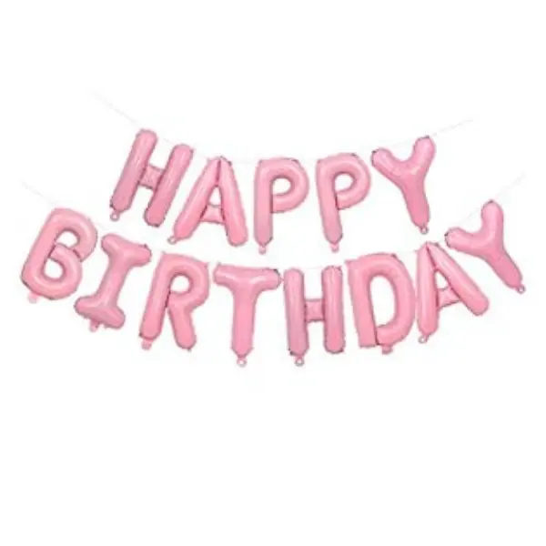 Pink Happy Birthday Foil Balloons Banner 18 Inch 