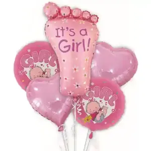 It's A Girl Pink Feet Welcome Baby Balloon Bouquet – 5 pcs