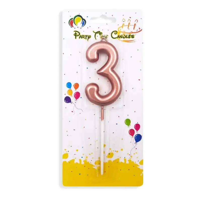 Rose Gold Number 3 Cake & Cupcake Candle - Small