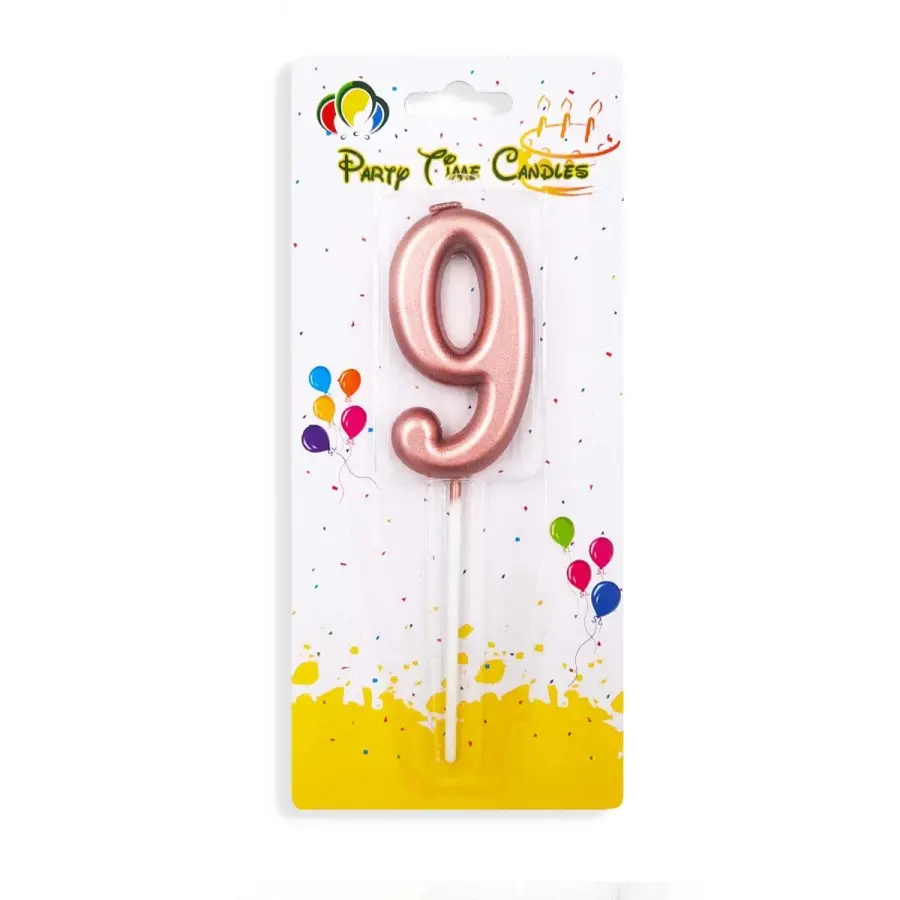 Rose Gold Number 9 Cake & Cupcake Candle - Small
