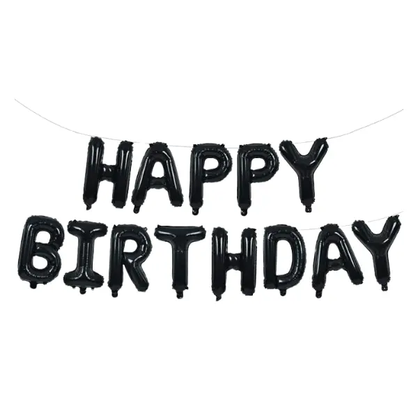 Black Happy Birthday Foil Balloons Banner 18 Inch