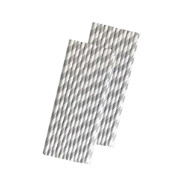 Silver Striped Paper Straws 25 Pcs