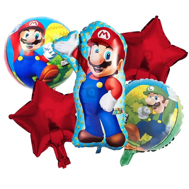 Mario Brothers Foil Balloons Bouquet 5 pcs