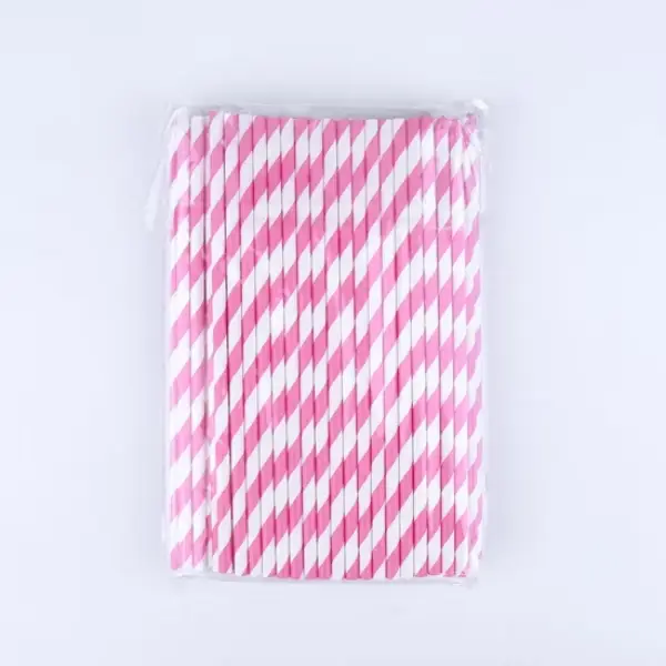 Pink Stripes Paper Straws 25 Pcs