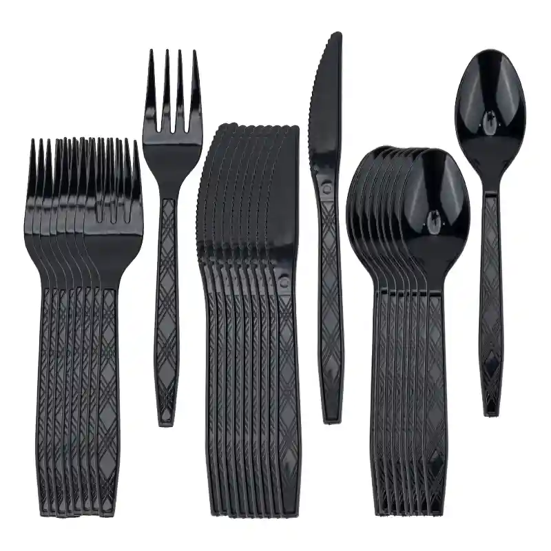 Black plastic cutlery set 30 pcs