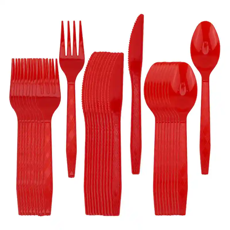 Red plastic cutlery set 30 pcs